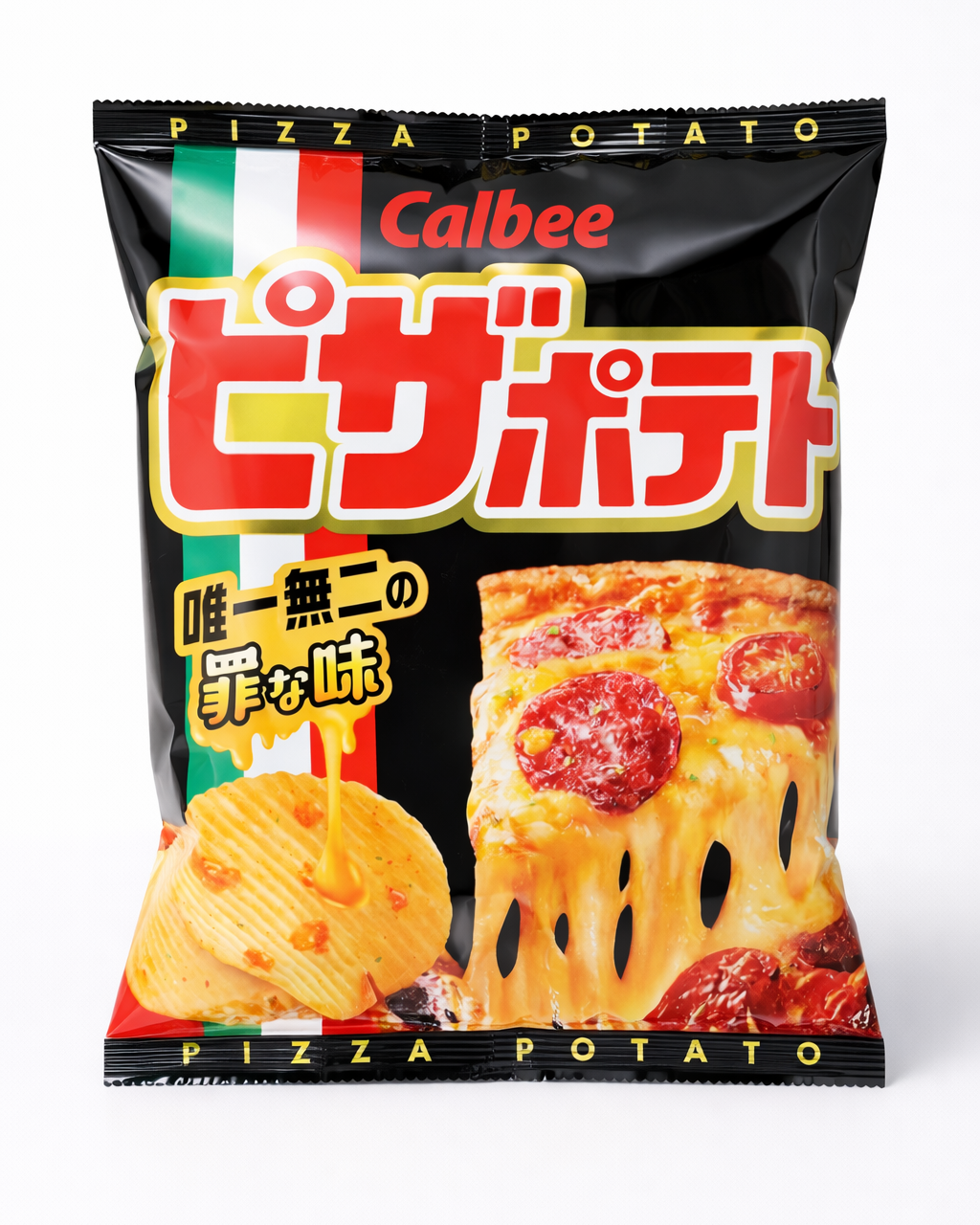 Japanese Calbee Pizza Potato Chips 60g bag packaging on white background