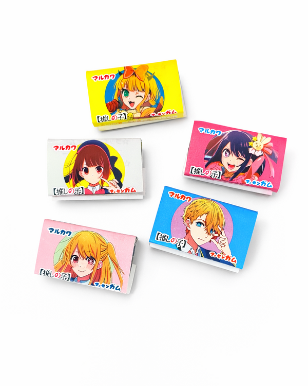 Oshi no Ko anime gum strawberry Japanese candy collectible gum packaging Ai Hoshino anime snack Japan