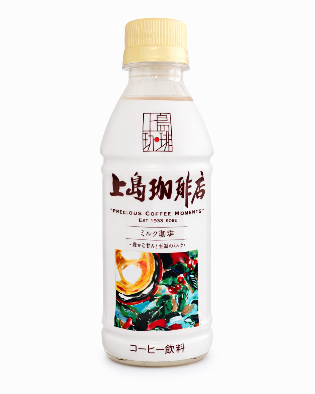 Japanese Kamijima milk coffee 270ml bottle ready to drink milk coffee from Japan on white background