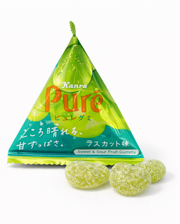 Japanese Pure fruit gummies muscat flavor sweet and sour gummy candy Japan on white background