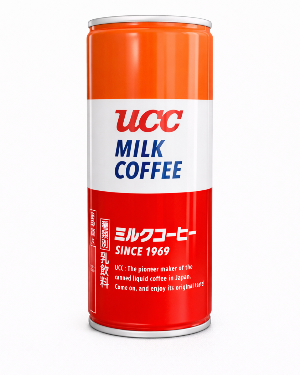 Japanese UCC milk coffee 250g can classic canned coffee from Japan on white background