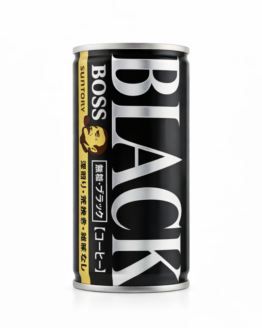 Japanese BOSS unsweetened black coffee 185ml can Suntory canned coffee on white background