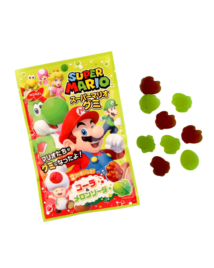 Super Mario cola and melon soda gummies Japan gummy candy pieces with packaging