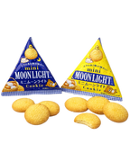 Japanese Morinaga mini Moonlight cookies individual packs with butter cookies on white background