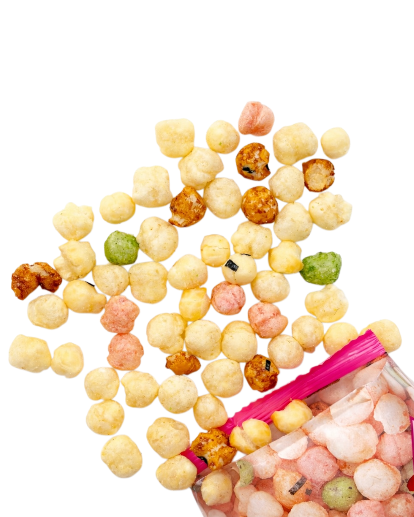 Japanese arare rice crackers mix colorful crunchy rice snack pieces traditional Japanese snack