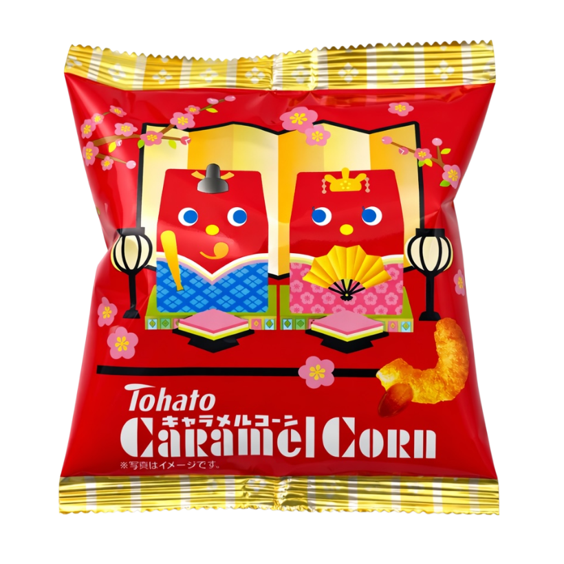 Tohato caramel corn Japan single pack Hinamatsuri themed sweet corn puff snack